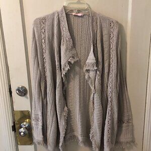 BASLER cardigan sweater with fringe and lacy weave - EU 44 / USA 14/16